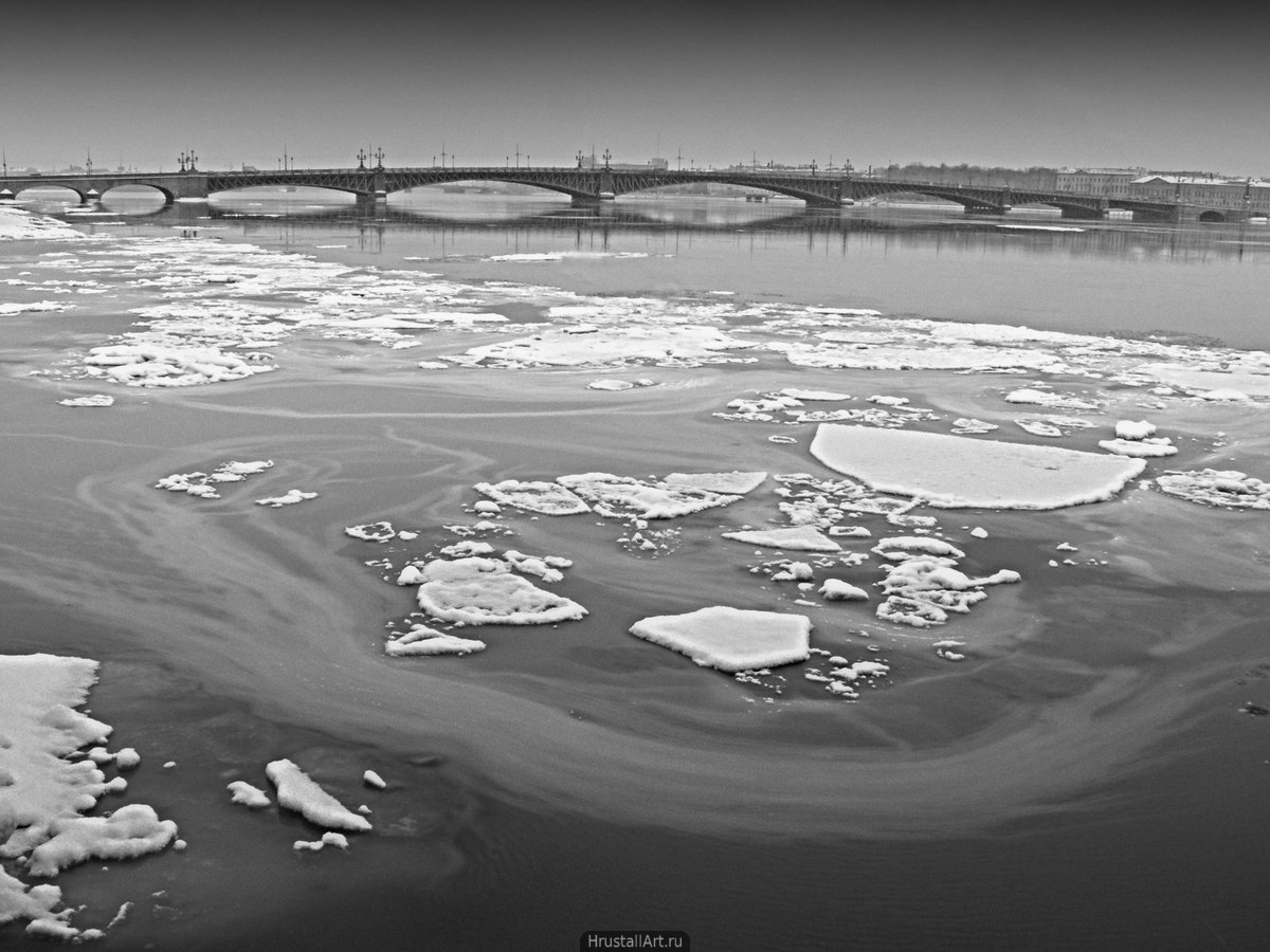 Фотография, Троицкий мост, Петербург, зима, льдины, Нева.